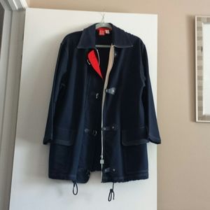 Liz Claiborne Zip & Hook Long Jacket Navy